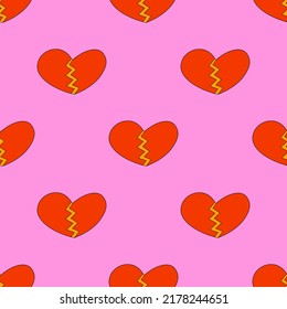 Square Vector Seamless Pattern - Red Love Heart In Hippie Style. 1970 Good Vibes.Funky And Groovy 1970 Valentine Day.Vibrant1960 Psychedelic Ornament With Dude.Funny Crazy Quirky Background