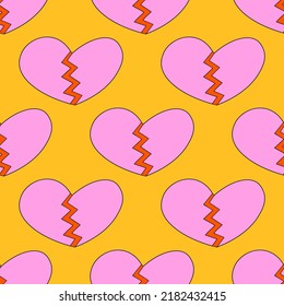 Square Vector Seamless Pattern - Red Love Heart In Hippie Style. 1970 Good Vibes.Funky And Groovy 1970 Valentine Day.Vibrant1960 Psychedelic Ornament With Dude.Funny Crazy Quirky Background