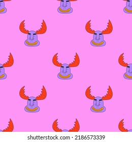 square vector seamless pattern-christmas deer.1970 good vibes.Funky and groovy 1960 psychedelic new year.Vibrant winter party.Crazy smiley santa character.Retro funny christmas holiday ornament
