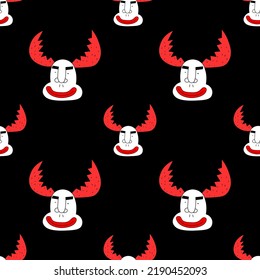 square vector seamless pattern-christmas deer.1970 good vibes.Funky and groovy 1960 psychedelic new year.Vibrant winter party.Crazy smiley santa character.Retro funny christmas holiday ornament