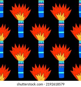 square vector seamless pattern-christmas firework.1970 good vibes.Funky and groovy 1960 psychedelic new year.Vibrant winter party.Crazy cartoon character.Retro funny christmas holiday ornament
