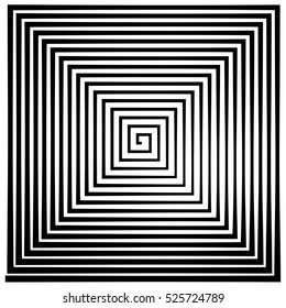 Square vector. Spiral square. Black white background. Net background. Background tints. Concentric lines. Lines of different thickness. Square structure.