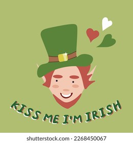 Square vector St. Patrick's Day illustration in monochrome green with lettering. Sticker, print, icon, card, tag, social media template