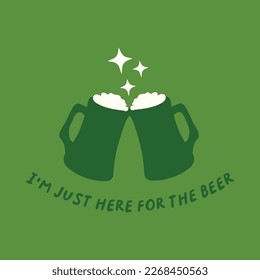 Square vector St. Patrick's Day illustration in monochrome green with lettering. Sticker, print, icon, card, tag, social media template