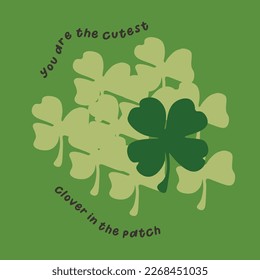 Square vector St. Patrick's Day illustration in monochrome green with lettering. Sticker, print, icon, card, tag, social media template