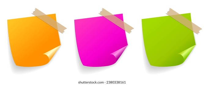 Square vector sticker, note paper set isolated on white background, postit web design flat elements for presentation or website