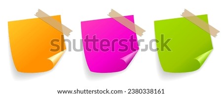 Square vector sticker, note paper set isolated on white background, postit web design flat elements for presentation or website