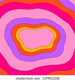 square vector template for text - 1970 psychedelic.Blank for social media in retro, hippie, funky, groovy style.Postcard with abstract shapes-rainbow, stars.Vibrant good vibes background.Rainbow wave
