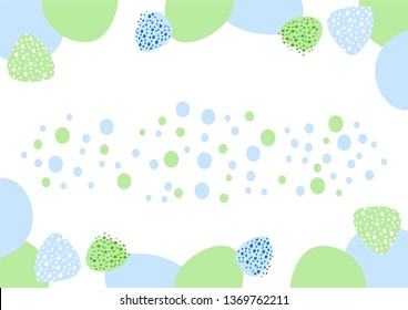 Square vector template for text or photo. White background with blue and green patterns. Design for a certificate, banner, poster, document. Festive background with confetti.