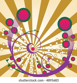 Square vector tile background with rays and spiral elements.