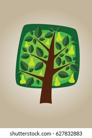 Square vector tree with pears on it