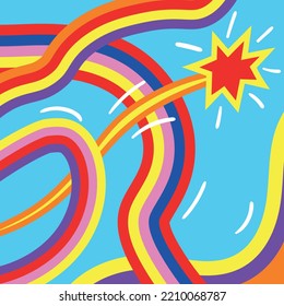 Square vector weird colorful background. Psychedelic retro party poster. Retro vibes 1970