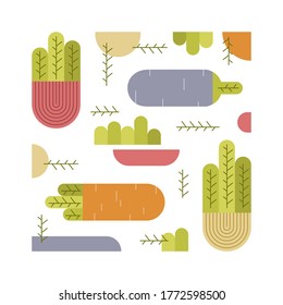 Square Vegetable Poster. Stylized spring onion, beet, carrot, eggplant, white background. Fresh vegan food, healthy diet, organic farm product. Color flat vector illustration for print, card, eco bag