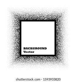 A square of very small dissolving points, noise, gradient. The Stipple grunge. Vector object with the ability to overlay. The margins for the text. Isolated background.