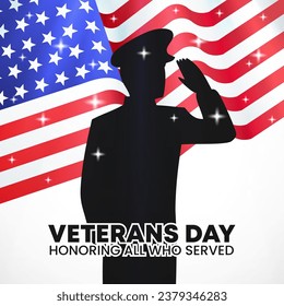 Square Veterans Day background with a veteran silhouette and flag
