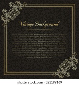 Square vintage background with flourish frame on black seamless pattern for invitation, certificate, diploma, etc