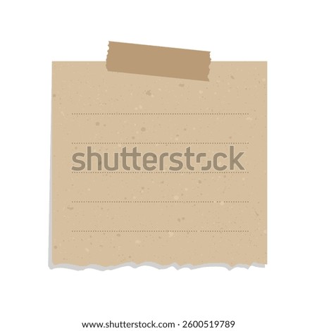 Square vintage brown torn paper. Recycled memo note paper with adhesive tape.