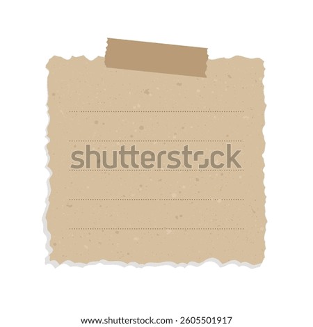 Square vintage brown torn paper. Recycled memo note paper with adhesive tape.
