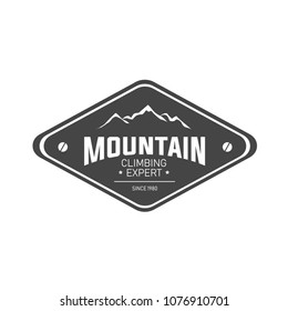 Square vintage company or tourism logo design with mountain silhouette and simple typography emblem