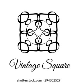 Square vintage floral calligraphy pattern. Brand identity. Decorative logo