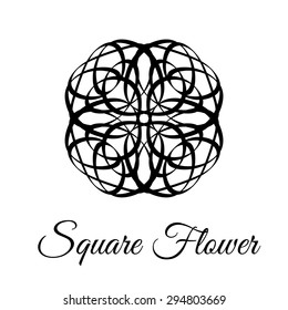 Square vintage floral calligraphy pattern. Brand identity. Decorative hearts Valentine logo