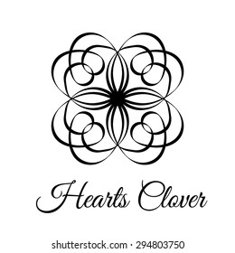 Square vintage floral calligraphy pattern. Brand identity. Decorative quatrefoil hearts clover logo