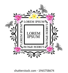 A square vintage frame of flowers. Vector illustration