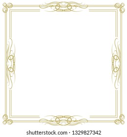 Square vintage frame with gold edging. Template for photos, certificates and other paper documents. Vector illustration