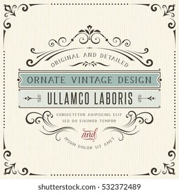 Square vintage ornate greeting card with typographic design. Can be used for retro invitations and royal certificates. Vector illustration.