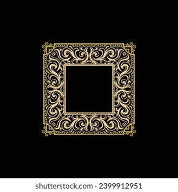 Square Vintage Retro Golden Royal Frame Ornament or Art Deco Badge Emblem Label Illustration Vector