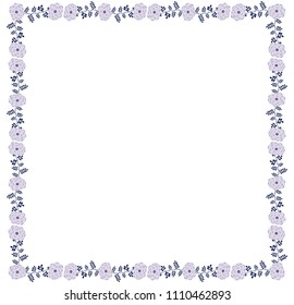 Square violet romantic vector flower border for spring and summer brochures, wedding designs and backgrounds