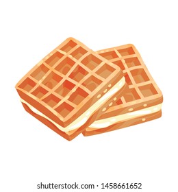 Square waffle cookies with filling. Vector illustration on white background.