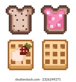 Square waffle pixel art. Waffles with jam Vector illustration.