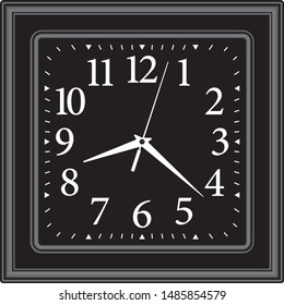 Square wall clock with Arabic numerals. 3D effect vector