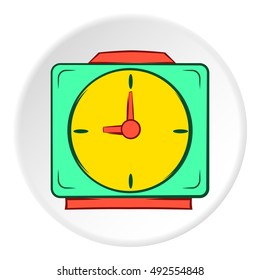 Square wall clock icon in cartoon style on white circle background. Time symbol vector illustration