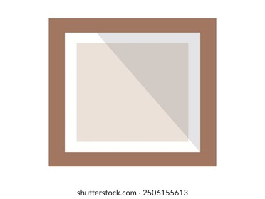A square wall mirror with a wide brown wooden frame, shown isolated on a white background. The mirror casts a soft shadow, adding depth and style to home interior designs, perfect for decor.