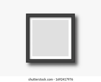 Square wall photo or painting frame mock up isolated on white background. Modern decorative design element for banner or poster. Realistic vector illustration.