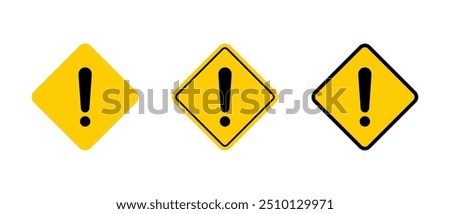 Square warning, caution icon set in flat style