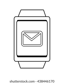 square watch with mail icon over isolated background,vector illustration