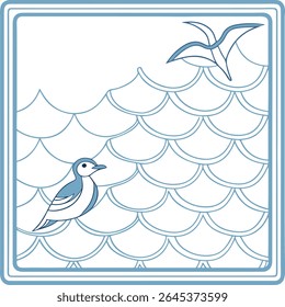 Square water ripple frame designed with inward-facing blue concentric lines in clean layout, ideal for oceanic content, minimal spa themes, or modern aquatic visuals