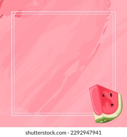 Square watercolor background with a slice of watermelon. Background with summer fruits.