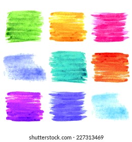 Viereckige Elemente für die Aquarellfarben. Farbiger Hintergrund. Vektorgrafik.