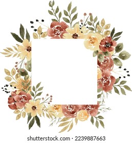 Square Watercolor Flower Frame Background