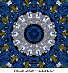 Square watercolor pattern for textile ceramic tiles and design Oriental vintage round motif Colorful painting kaleidoscope mandala Hand drawn abstract pattern print seamless background

