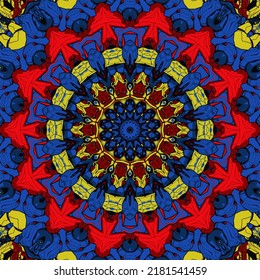 Square watercolor pattern for textile ceramic tiles and design Oriental vintage round motif Colorful painting kaleidoscope mandala Hand drawn abstract pattern print seamless background
