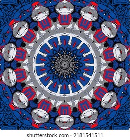 Square watercolor pattern for textile ceramic tiles and design Oriental vintage round motif Colorful painting kaleidoscope mandala Hand drawn abstract pattern print seamless background
