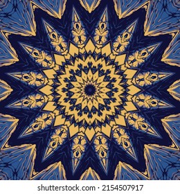 Square watercolor pattern for textiles, ceramic tiles and designs. Oriental vintage round motif. Mandala kaleidoscope colorful painting. Hand drawn abstract pattern print seamless background