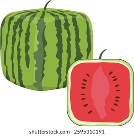 square watermelon,  vector icon of square cut watermelon.