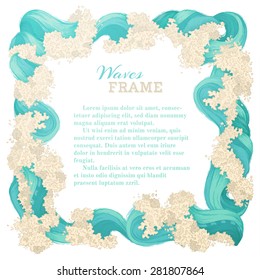 Square waves frame isolated on white background. Various sea waves. There is place for text in the center.