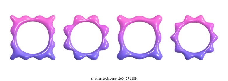Square wavy 3D frames with a smooth gradient transition from blue to pink demonstrate a bright and playful aesthetic suitable for a variety of creative projects.